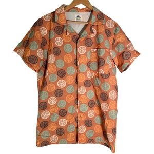 Salty Shreds Men's Surf Skate Short Sleeve Button Down Shirt Peace Orange Large